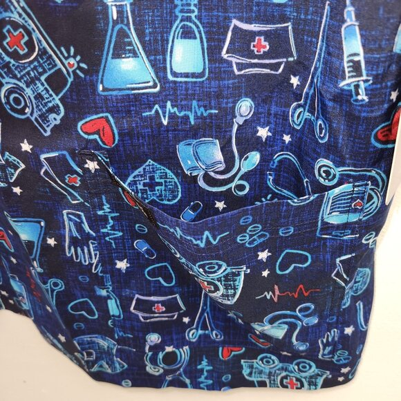 Koi Basics Leslie Medical Scrub Top M Blue Medical Print 4192 - Picture 3 of 12